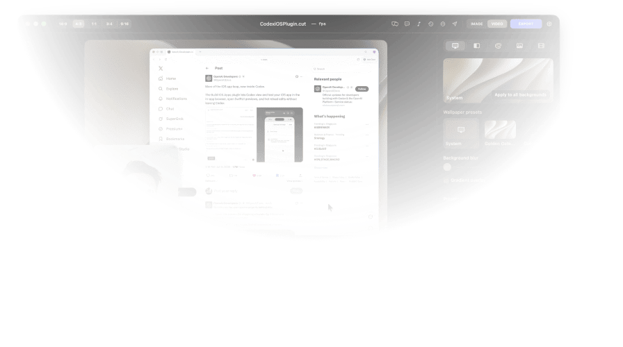 DreamCut editor workspace with screen recording controls